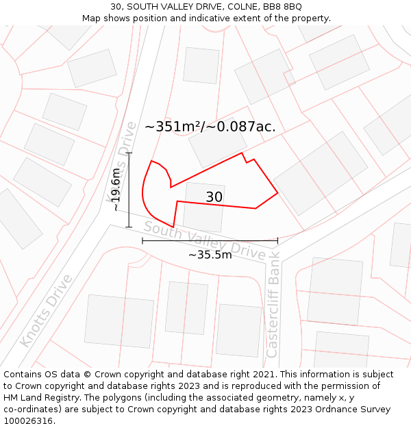 30, SOUTH VALLEY DRIVE, COLNE, BB8 8BQ: Plot and title map