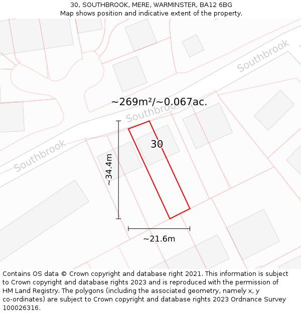 30, SOUTHBROOK, MERE, WARMINSTER, BA12 6BG: Plot and title map