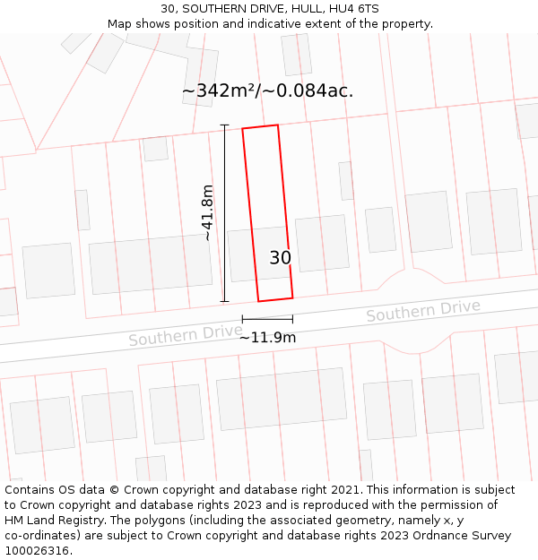 30, SOUTHERN DRIVE, HULL, HU4 6TS: Plot and title map