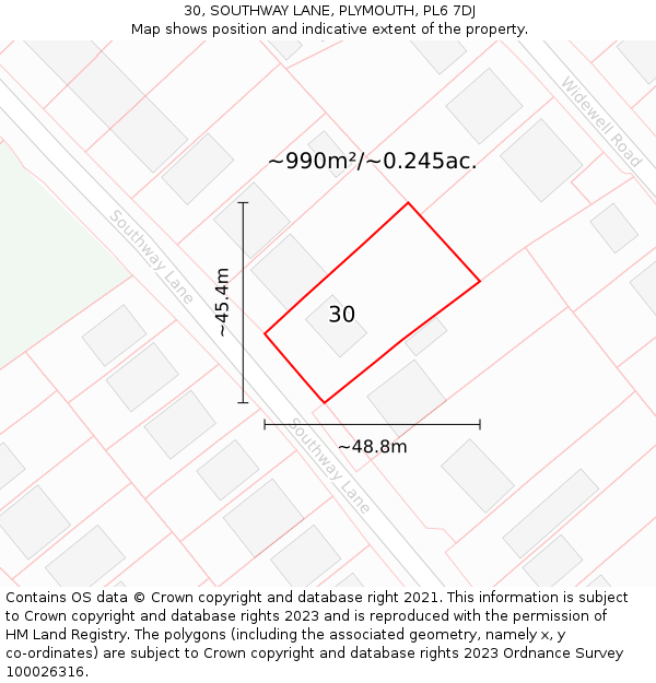 30, SOUTHWAY LANE, PLYMOUTH, PL6 7DJ: Plot and title map