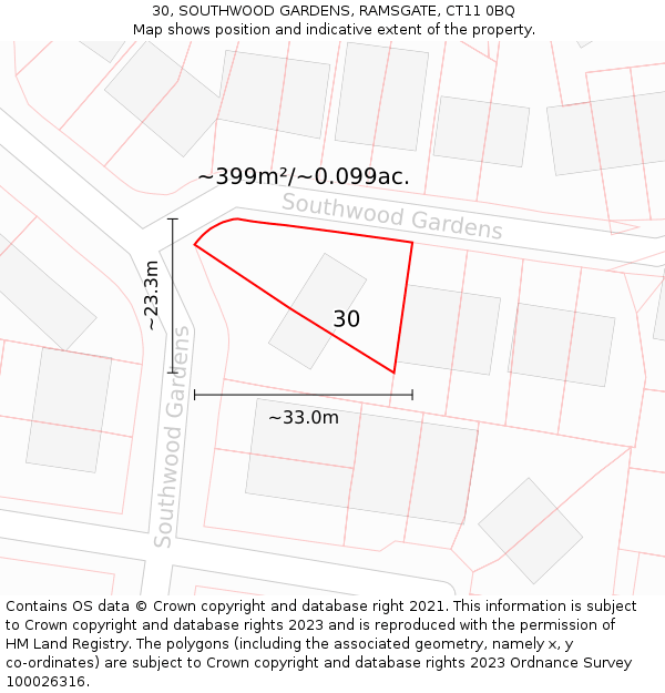 30, SOUTHWOOD GARDENS, RAMSGATE, CT11 0BQ: Plot and title map