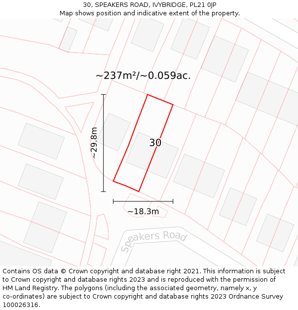 30, SPEAKERS ROAD, IVYBRIDGE, PL21 0JP: Plot and title map