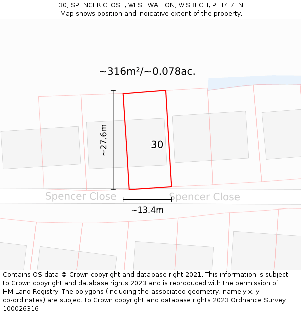 30, SPENCER CLOSE, WEST WALTON, WISBECH, PE14 7EN: Plot and title map