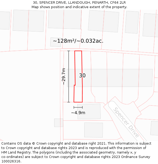 30, SPENCER DRIVE, LLANDOUGH, PENARTH, CF64 2LR: Plot and title map