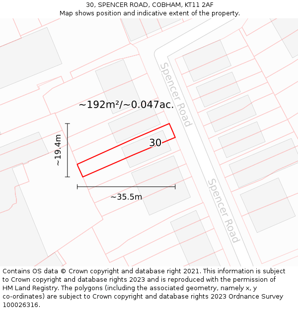 30, SPENCER ROAD, COBHAM, KT11 2AF: Plot and title map