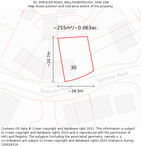 30, SPENCER ROAD, WELLINGBOROUGH, NN8 2QB: Plot and title map