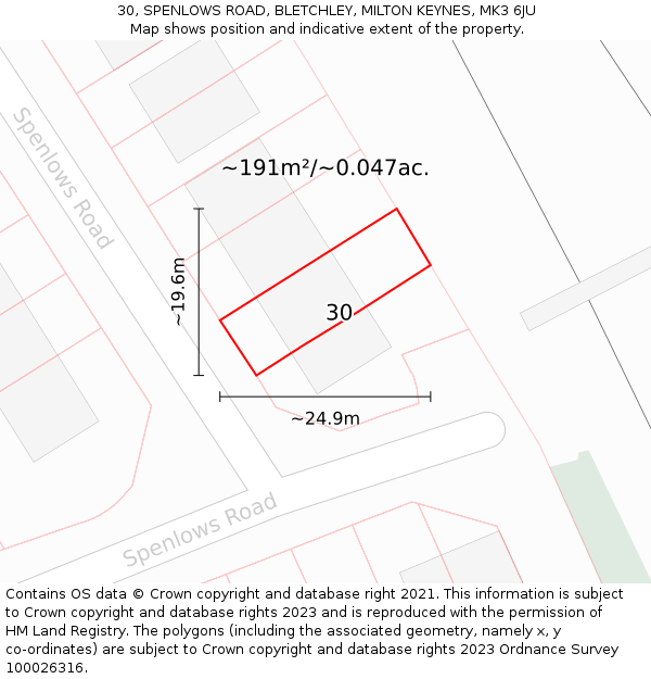 30, SPENLOWS ROAD, BLETCHLEY, MILTON KEYNES, MK3 6JU: Plot and title map