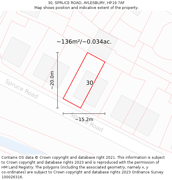 30, SPRUCE ROAD, AYLESBURY, HP19 7AF: Plot and title map