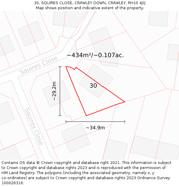 30, SQUIRES CLOSE, CRAWLEY DOWN, CRAWLEY, RH10 4JQ: Plot and title map