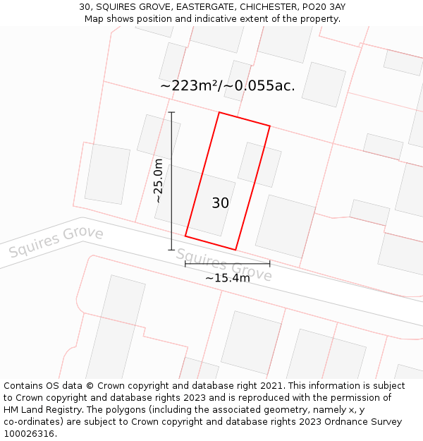 30, SQUIRES GROVE, EASTERGATE, CHICHESTER, PO20 3AY: Plot and title map