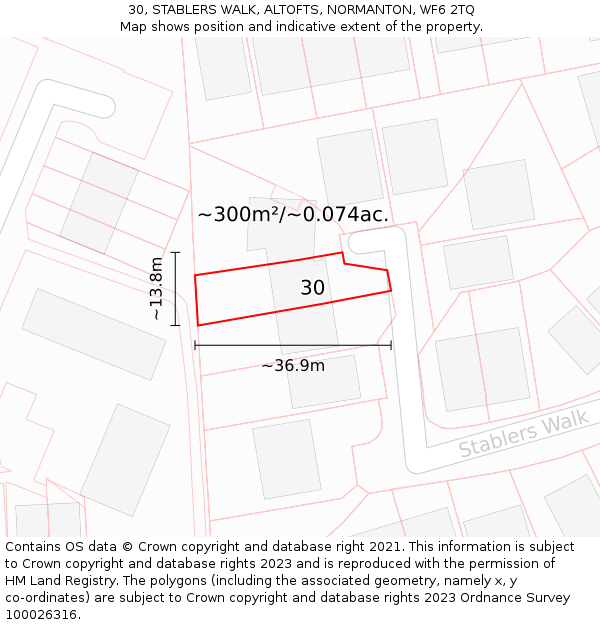 30, STABLERS WALK, ALTOFTS, NORMANTON, WF6 2TQ: Plot and title map