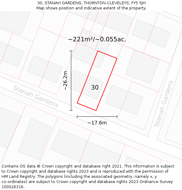 30, STANAH GARDENS, THORNTON-CLEVELEYS, FY5 5JH: Plot and title map