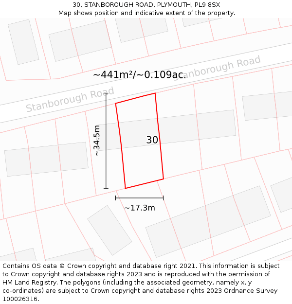 30, STANBOROUGH ROAD, PLYMOUTH, PL9 8SX: Plot and title map