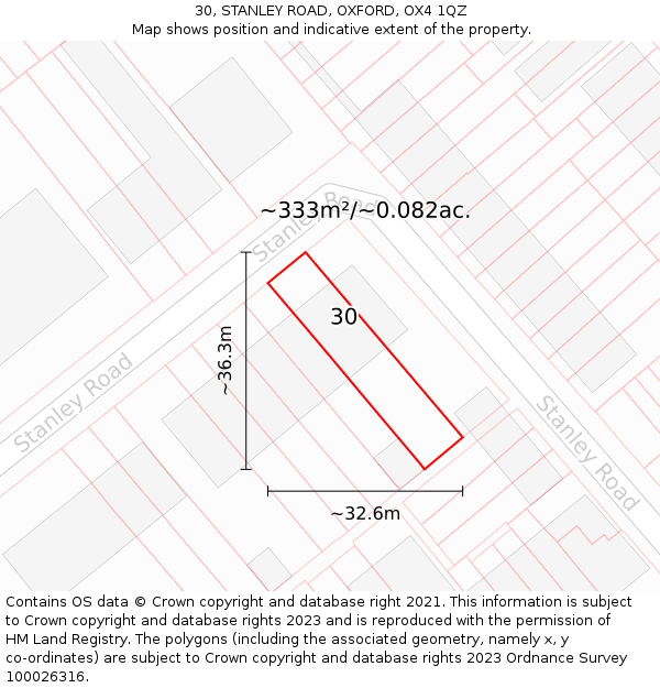 30, STANLEY ROAD, OXFORD, OX4 1QZ: Plot and title map