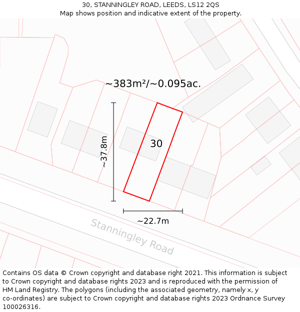 30, STANNINGLEY ROAD, LEEDS, LS12 2QS: Plot and title map