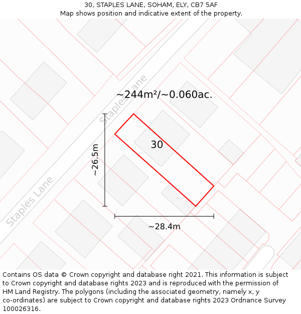 30, STAPLES LANE, SOHAM, ELY, CB7 5AF: Plot and title map