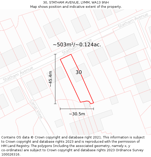 30, STATHAM AVENUE, LYMM, WA13 9NH: Plot and title map