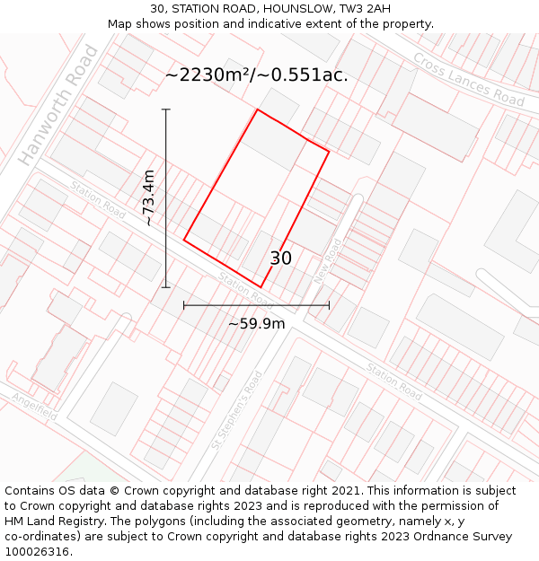 30, STATION ROAD, HOUNSLOW, TW3 2AH: Plot and title map