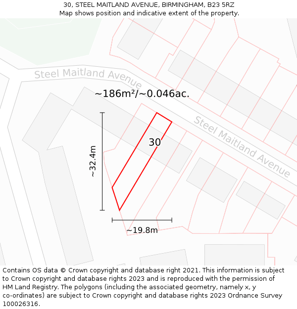 30, STEEL MAITLAND AVENUE, BIRMINGHAM, B23 5RZ: Plot and title map