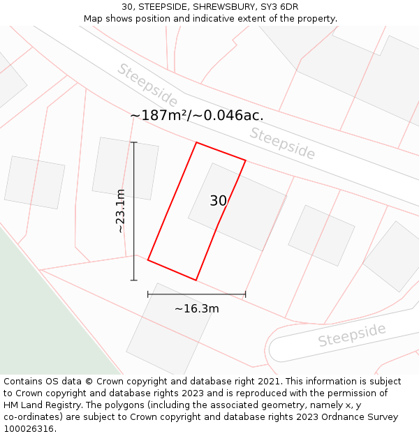 30, STEEPSIDE, SHREWSBURY, SY3 6DR: Plot and title map