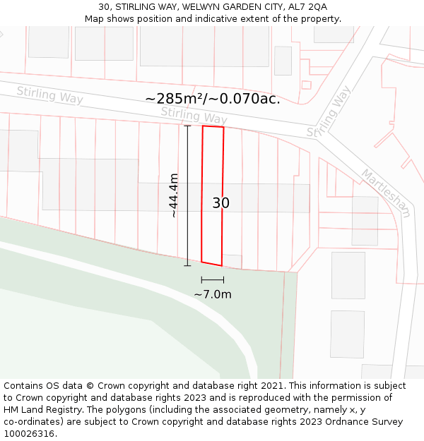 30, STIRLING WAY, WELWYN GARDEN CITY, AL7 2QA: Plot and title map