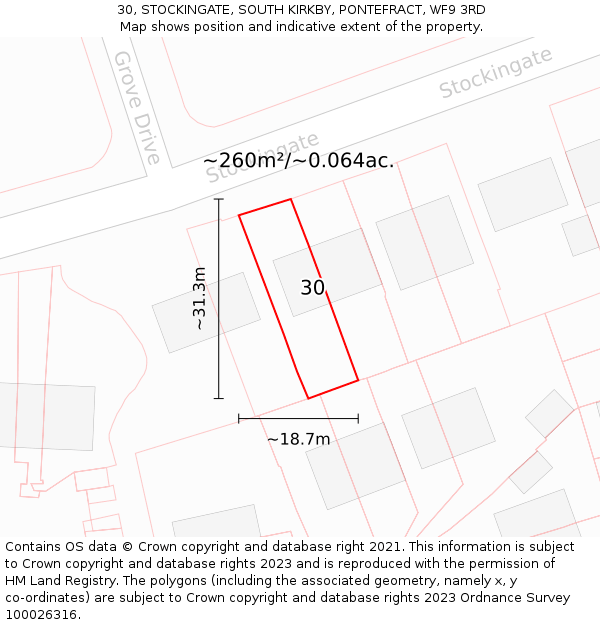 30, STOCKINGATE, SOUTH KIRKBY, PONTEFRACT, WF9 3RD: Plot and title map