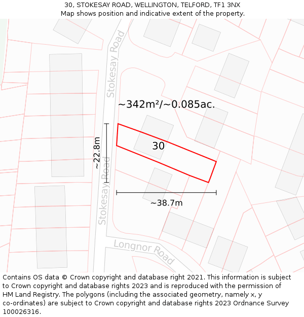 30, STOKESAY ROAD, WELLINGTON, TELFORD, TF1 3NX: Plot and title map