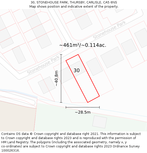 30, STONEHOUSE PARK, THURSBY, CARLISLE, CA5 6NS: Plot and title map