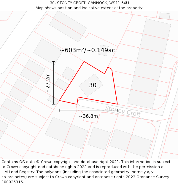 30, STONEY CROFT, CANNOCK, WS11 6XU: Plot and title map