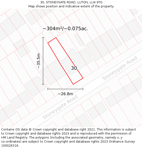 30, STONEYGATE ROAD, LUTON, LU4 9TG: Plot and title map