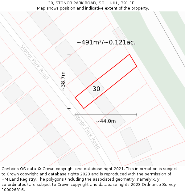 30, STONOR PARK ROAD, SOLIHULL, B91 1EH: Plot and title map