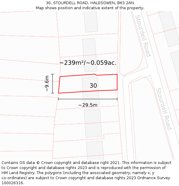 30, STOURDELL ROAD, HALESOWEN, B63 2AN: Plot and title map