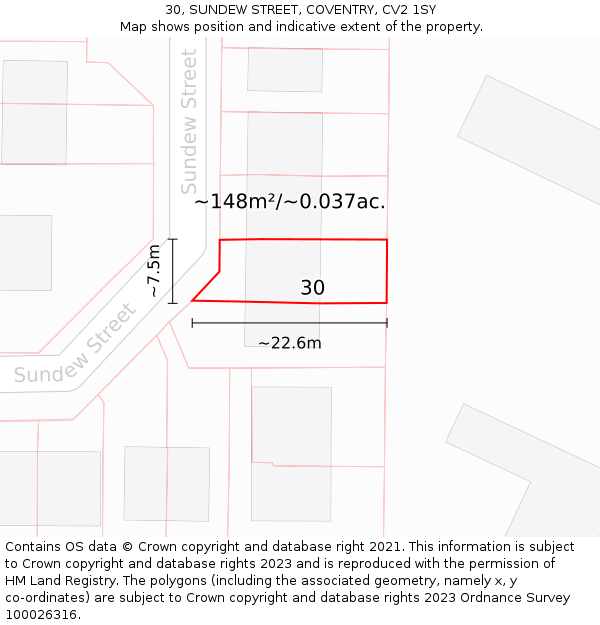 30, SUNDEW STREET, COVENTRY, CV2 1SY: Plot and title map