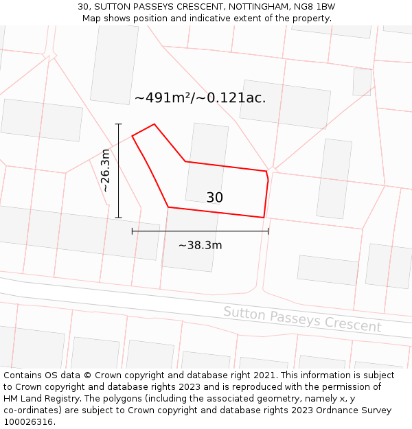 30, SUTTON PASSEYS CRESCENT, NOTTINGHAM, NG8 1BW: Plot and title map