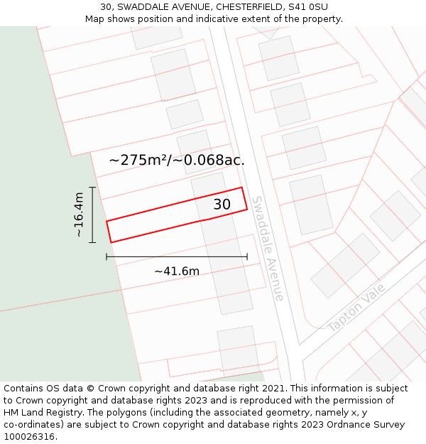 30, SWADDALE AVENUE, CHESTERFIELD, S41 0SU: Plot and title map