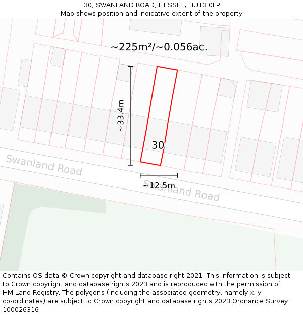 30, SWANLAND ROAD, HESSLE, HU13 0LP: Plot and title map