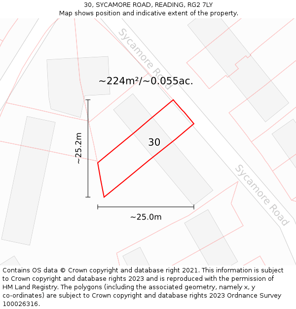 30, SYCAMORE ROAD, READING, RG2 7LY: Plot and title map