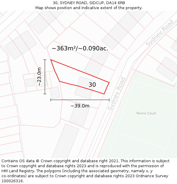 30, SYDNEY ROAD, SIDCUP, DA14 6RB: Plot and title map