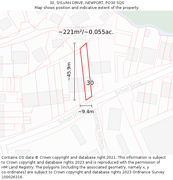 30, SYLVAN DRIVE, NEWPORT, PO30 5QS: Plot and title map