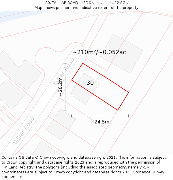 30, TAILLAR ROAD, HEDON, HULL, HU12 8GU: Plot and title map
