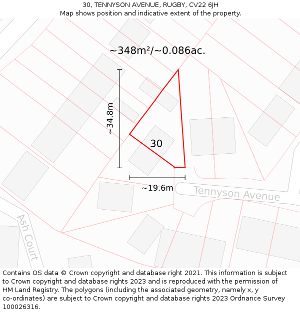 30, TENNYSON AVENUE, RUGBY, CV22 6JH: Plot and title map