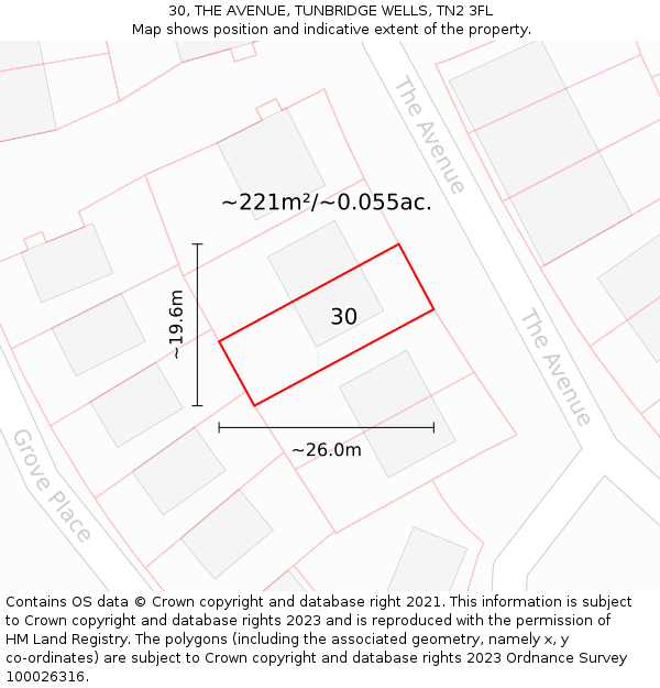 30, THE AVENUE, TUNBRIDGE WELLS, TN2 3FL: Plot and title map