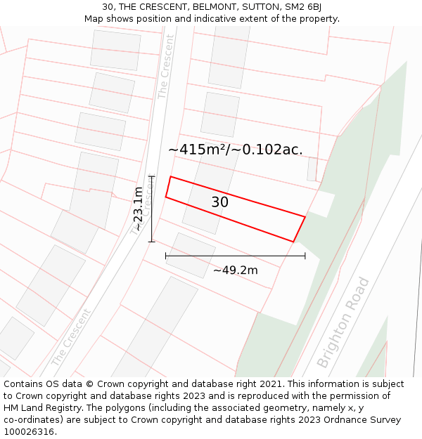 30, THE CRESCENT, BELMONT, SUTTON, SM2 6BJ: Plot and title map