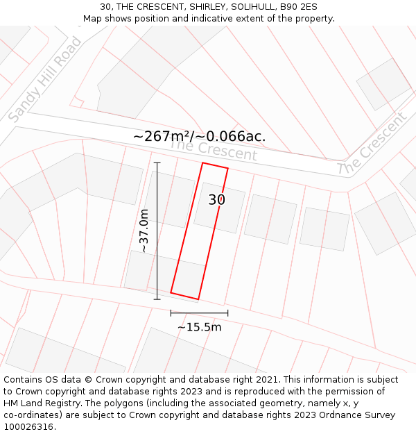 30, THE CRESCENT, SHIRLEY, SOLIHULL, B90 2ES: Plot and title map