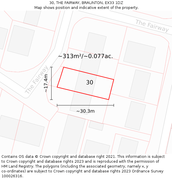 30, THE FAIRWAY, BRAUNTON, EX33 1DZ: Plot and title map