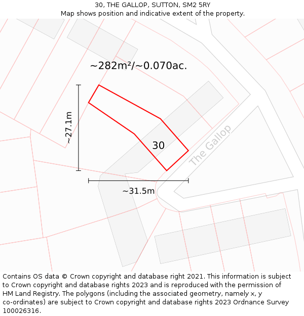 30, THE GALLOP, SUTTON, SM2 5RY: Plot and title map