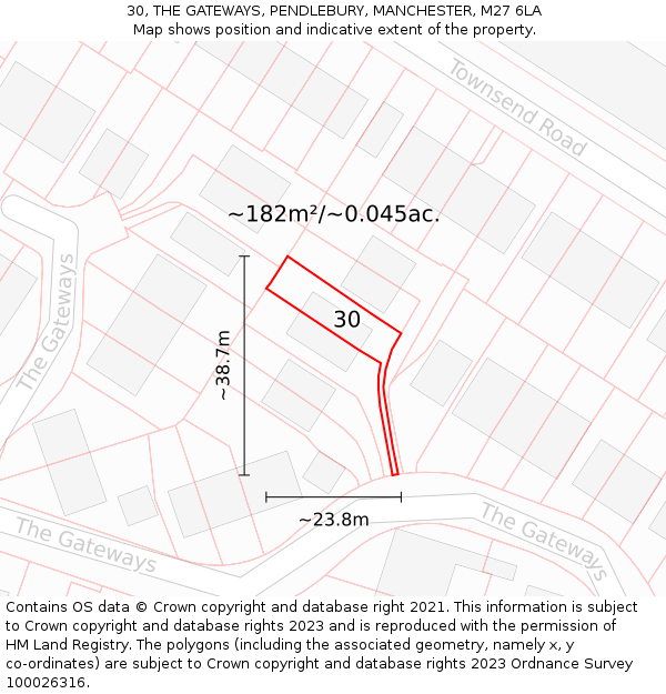 30, THE GATEWAYS, PENDLEBURY, MANCHESTER, M27 6LA: Plot and title map