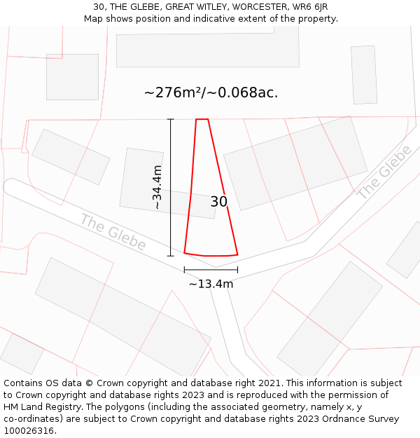 30, THE GLEBE, GREAT WITLEY, WORCESTER, WR6 6JR: Plot and title map