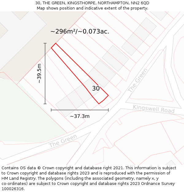 30, THE GREEN, KINGSTHORPE, NORTHAMPTON, NN2 6QD: Plot and title map