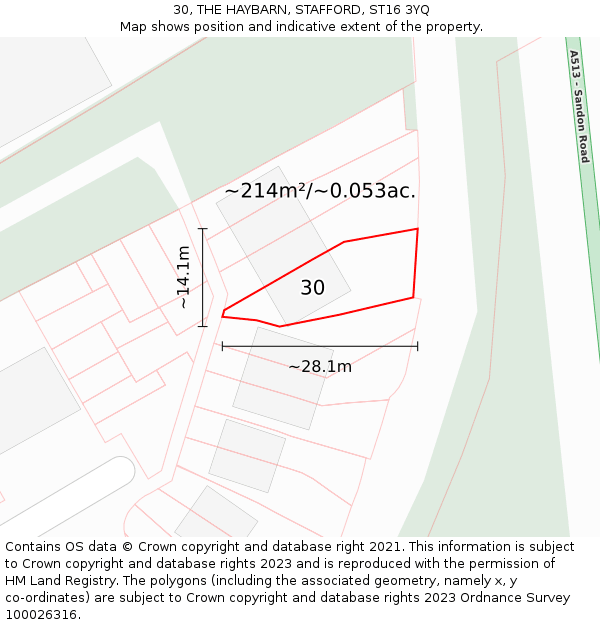 30, THE HAYBARN, STAFFORD, ST16 3YQ: Plot and title map